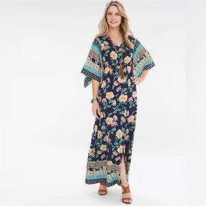 Chico's NWT Imperial Kimono PT Floral Print Dress front slit Woman’s Medium
